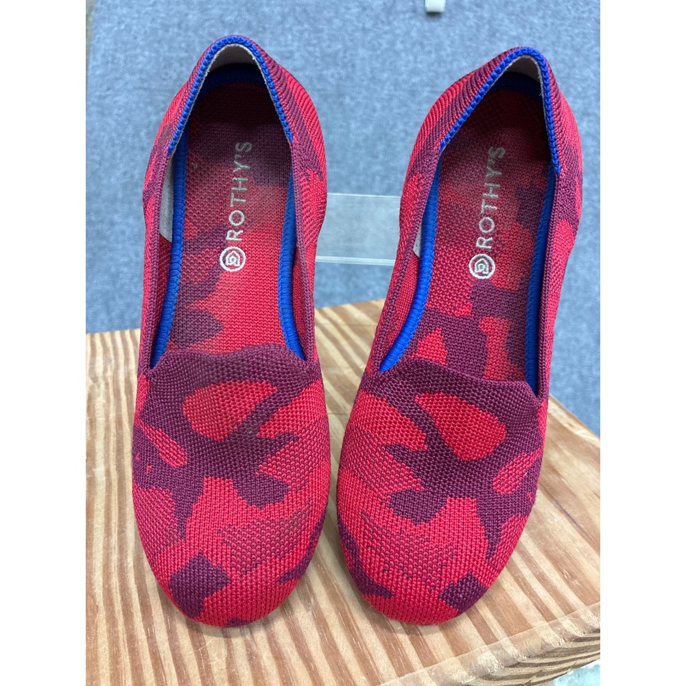 Rothys Kids Loafers Red Burgundy Camo Knit Slip On Flats Shoes Size K3